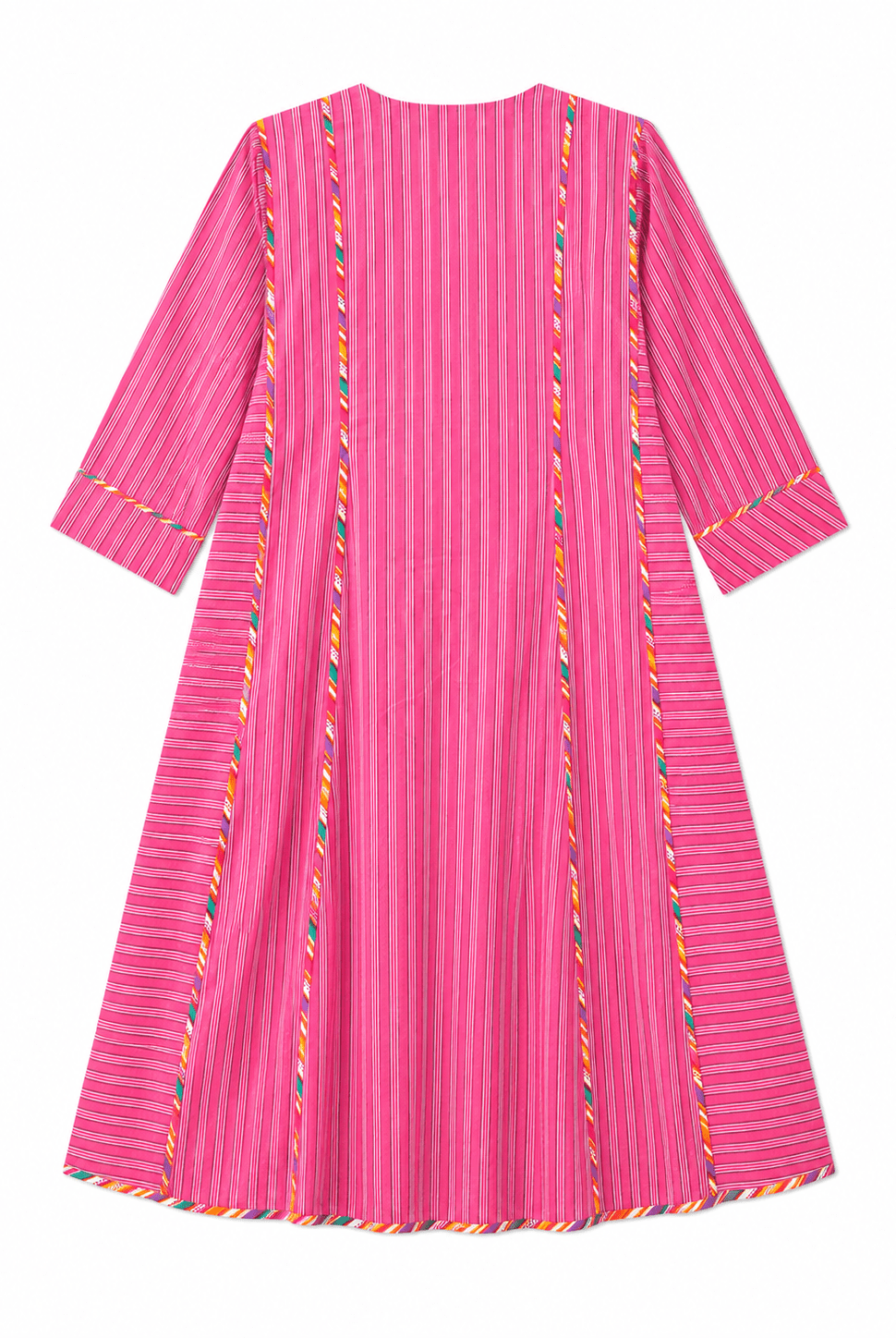 Anaaro - pink nohra kurta set in 100% cotton hand block print stripes with multicoloured piping - CiceroniKurta Set, Everyday WearAnaaro