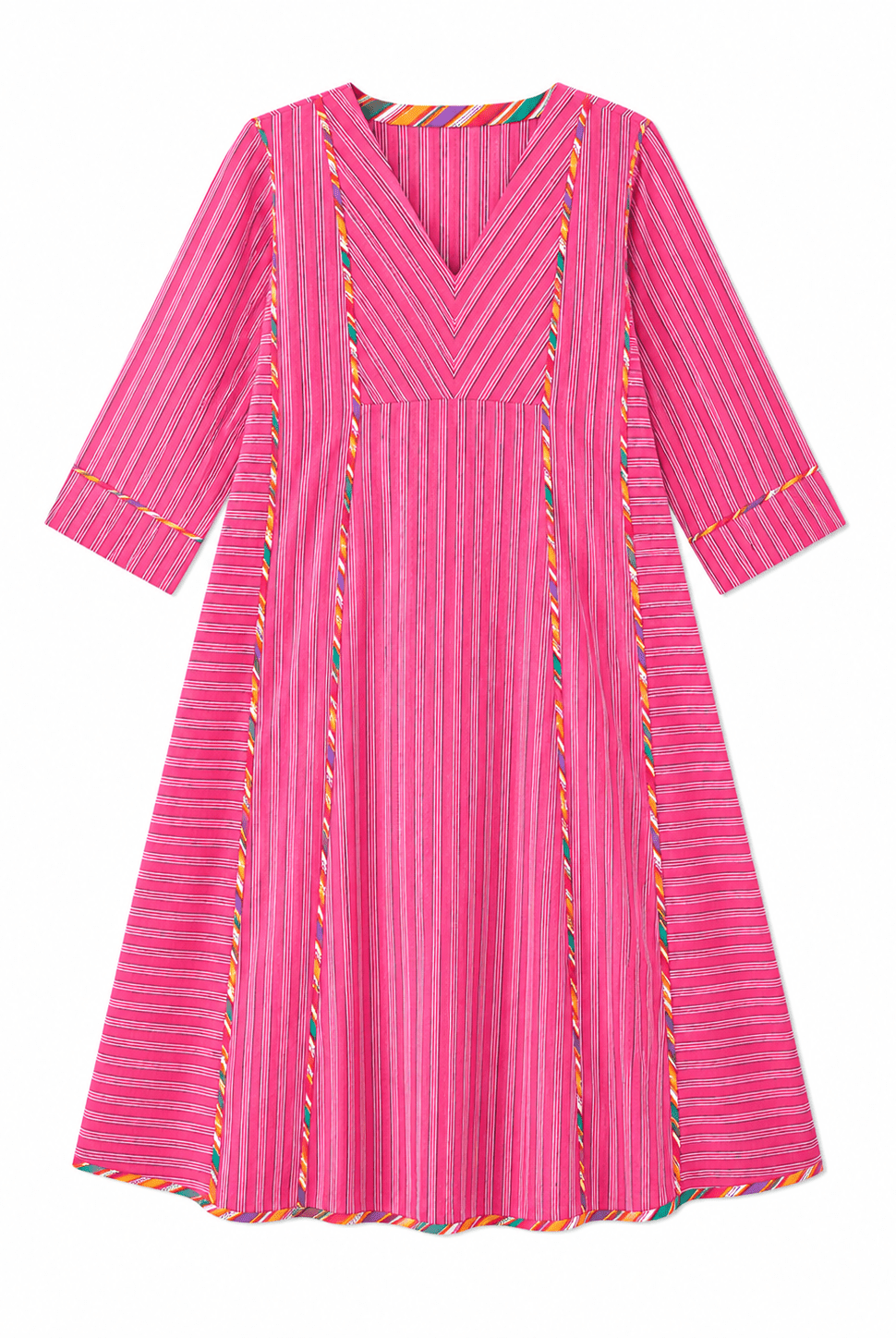 Anaaro - pink nohra kurta set in 100% cotton hand block print stripes with multicoloured piping - CiceroniKurta Set, Everyday WearAnaaro