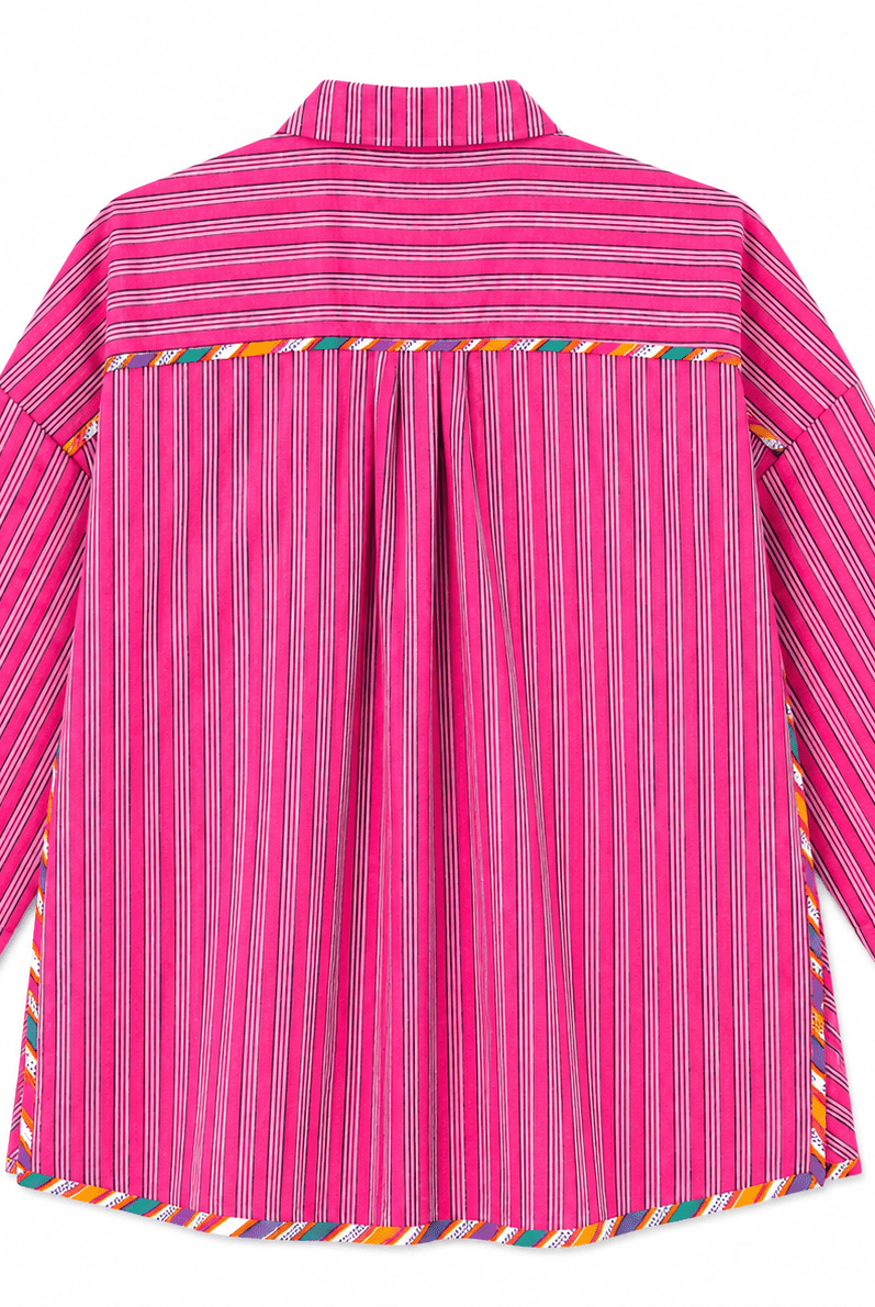 Anaaro - pomegranate pink Khamis shirt in 100% cotton block printed flared shirt - CiceroniWomen ShirtsAnaaro