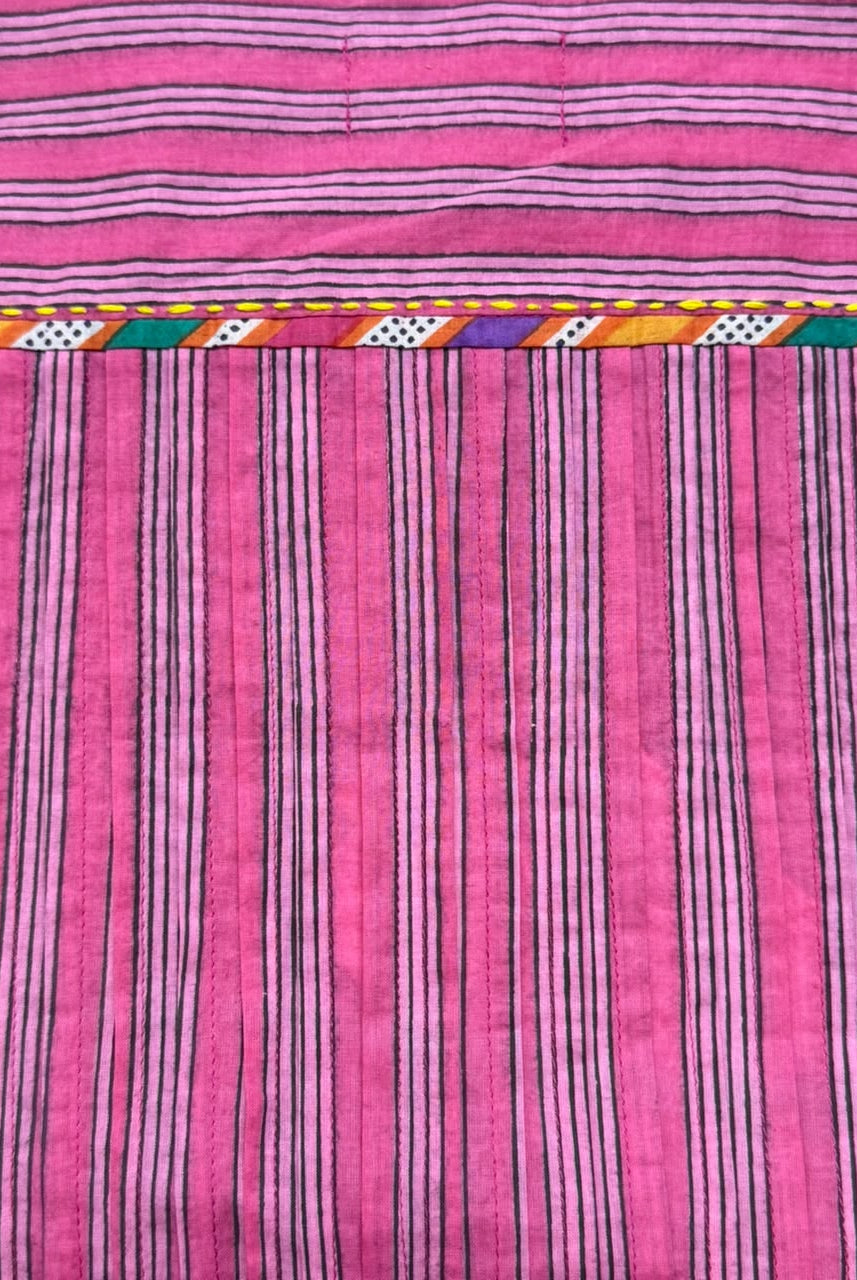 Anaaro - pomegranate pink Manori dress in 100% cotton, hand block printed stripes - CiceroniDressAnaaro
