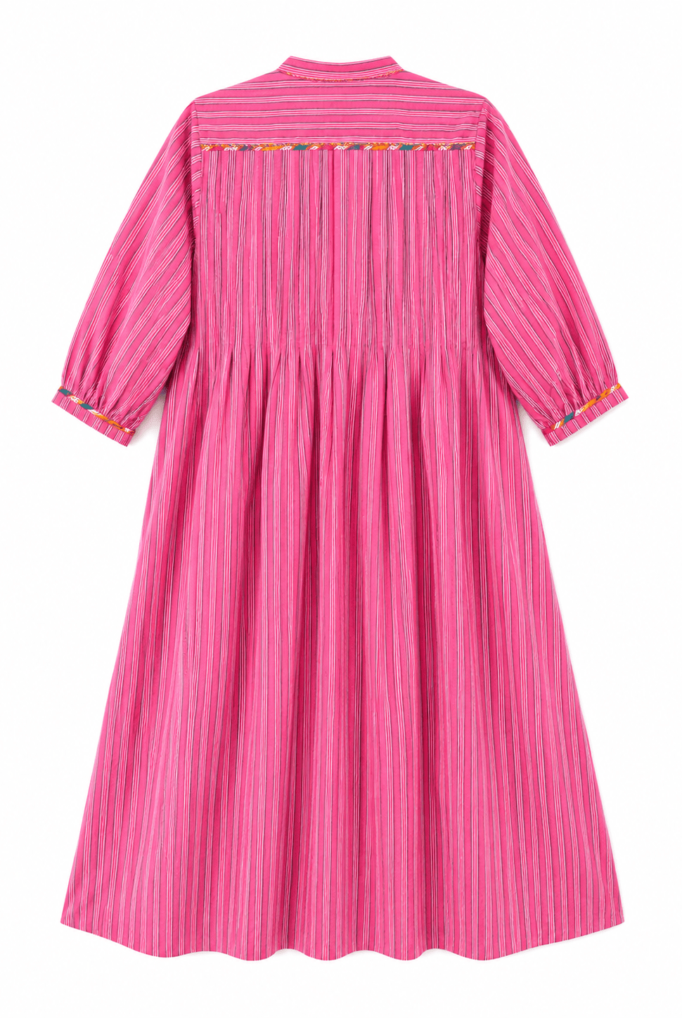 Anaaro - pomegranate pink Manori dress in 100% cotton, hand block printed stripes - CiceroniDressAnaaro
