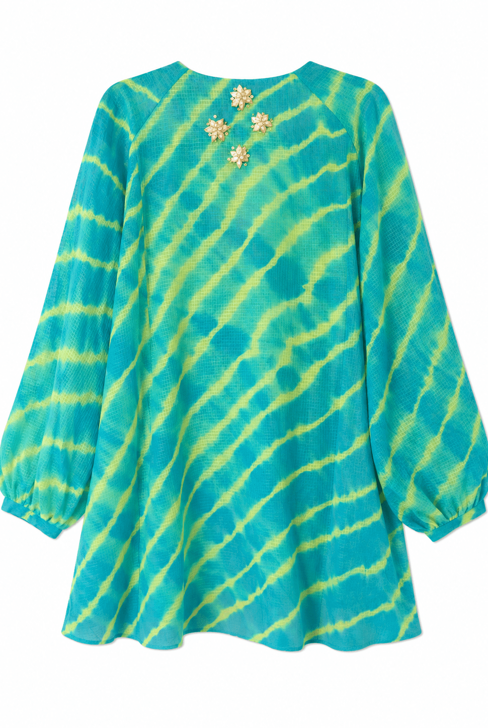 Anaaro - turquoise blue and lime yellow 100% cotton kota doria a-line leheriya tunic top with pants set - Ciceronitunic setAnaaro