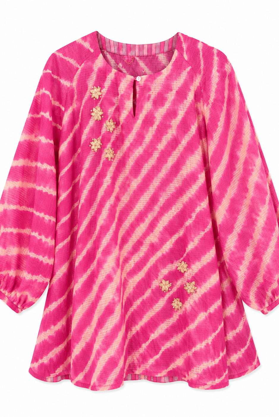 Anaaro - watermelon pink 100% cotton kota doria leheriya a-line tunic top with pants set - Ciceronitunic setAnaaro