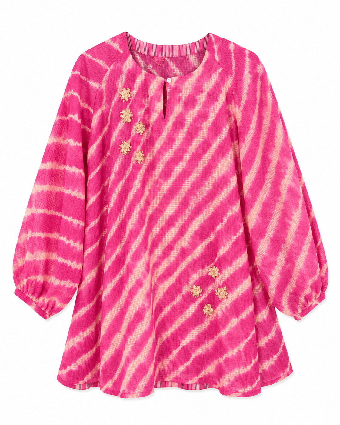 Anaaro - watermelon pink 100% cotton kota doria leheriya a-line tunic top with pants set - Ciceronitunic setAnaaro