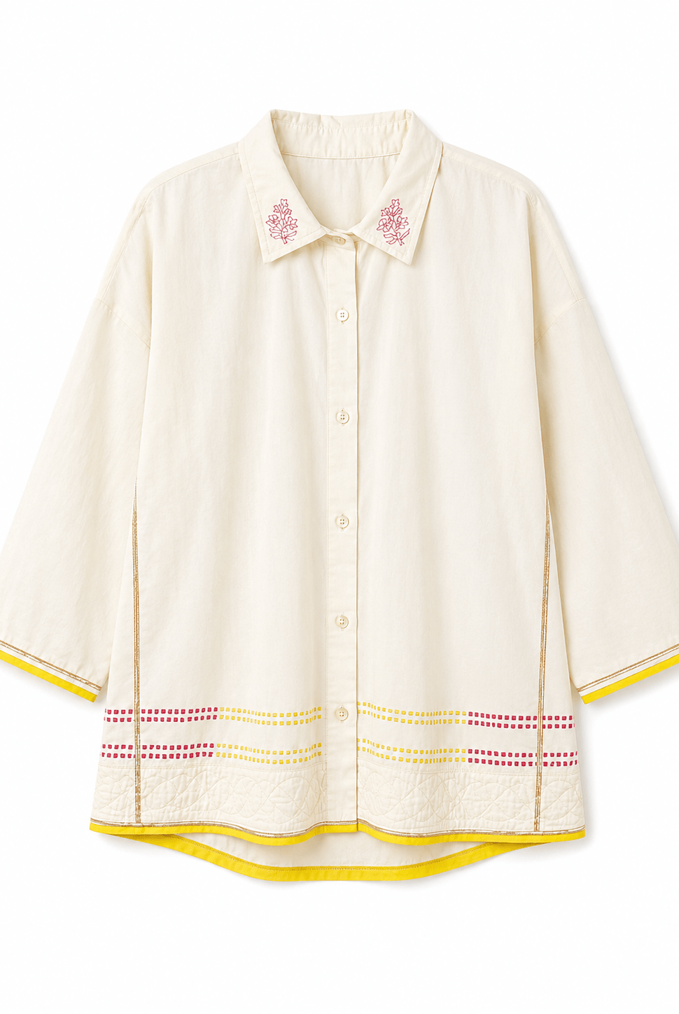 Anaaro - white Khamis shirt in 100% cotton block printed flared shirt - CiceroniUnisex ShirtsAnaaro
