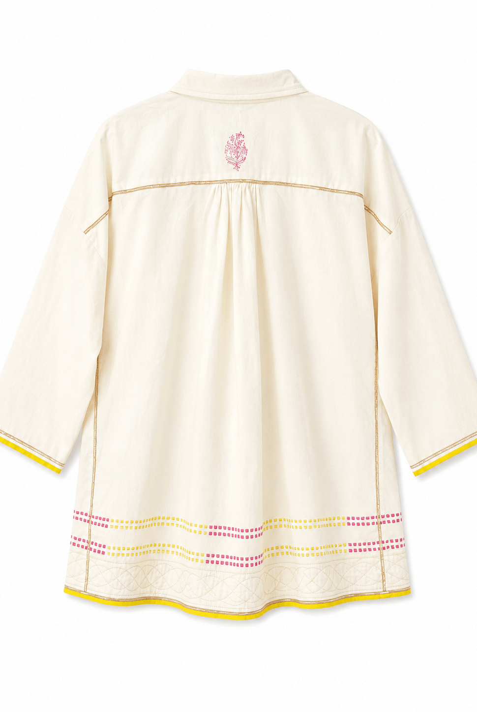 Anaaro - white Khamis shirt in 100% cotton block printed flared shirt - CiceroniUnisex ShirtsAnaaro
