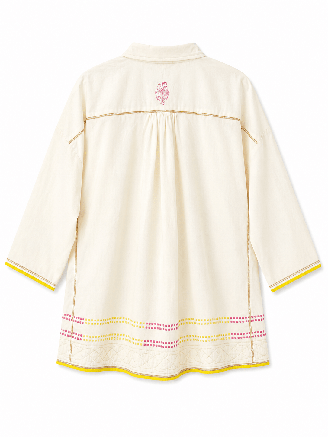 Anaaro - white Khamis shirt in 100% cotton block printed flared shirt - CiceroniUnisex ShirtsAnaaro