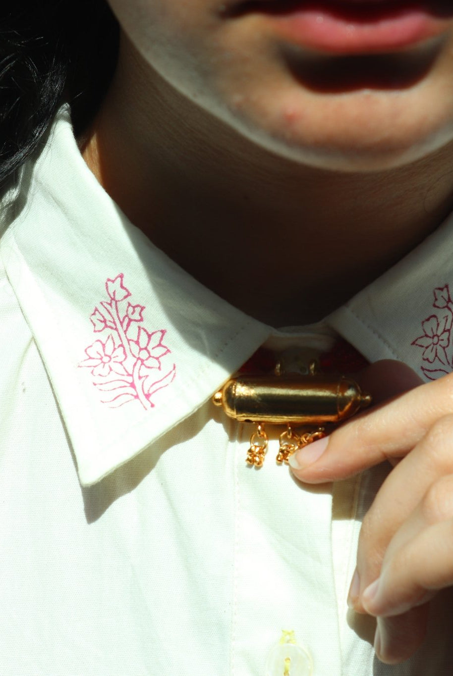 Anaaro - white Khamis shirt in 100% cotton block printed flared shirt - CiceroniUnisex ShirtsAnaaro