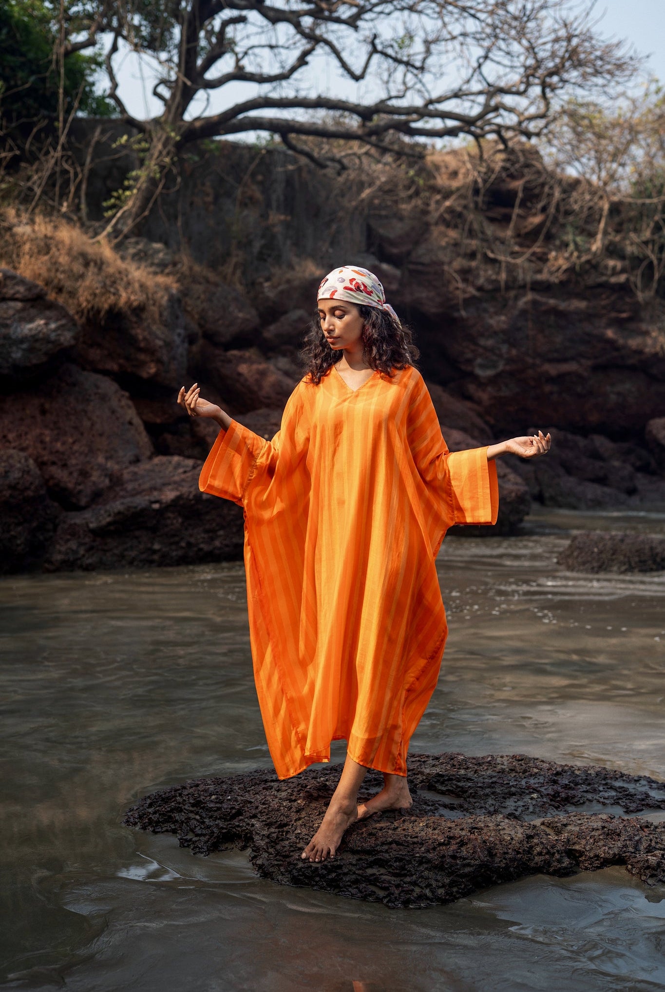 Angela Stripe Kaftan - Orange - CiceroniKaftanRAAS Life
