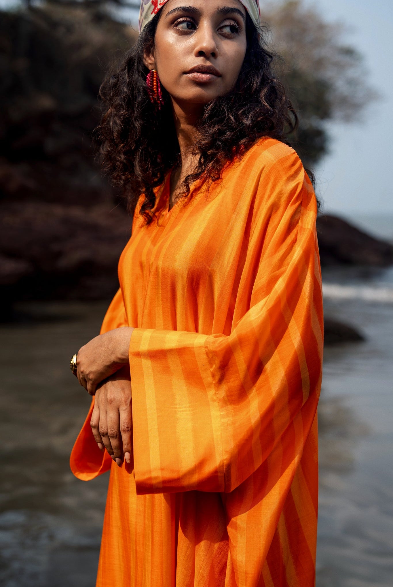 Angela Stripe Kaftan - Orange - CiceroniKaftanRAAS Life