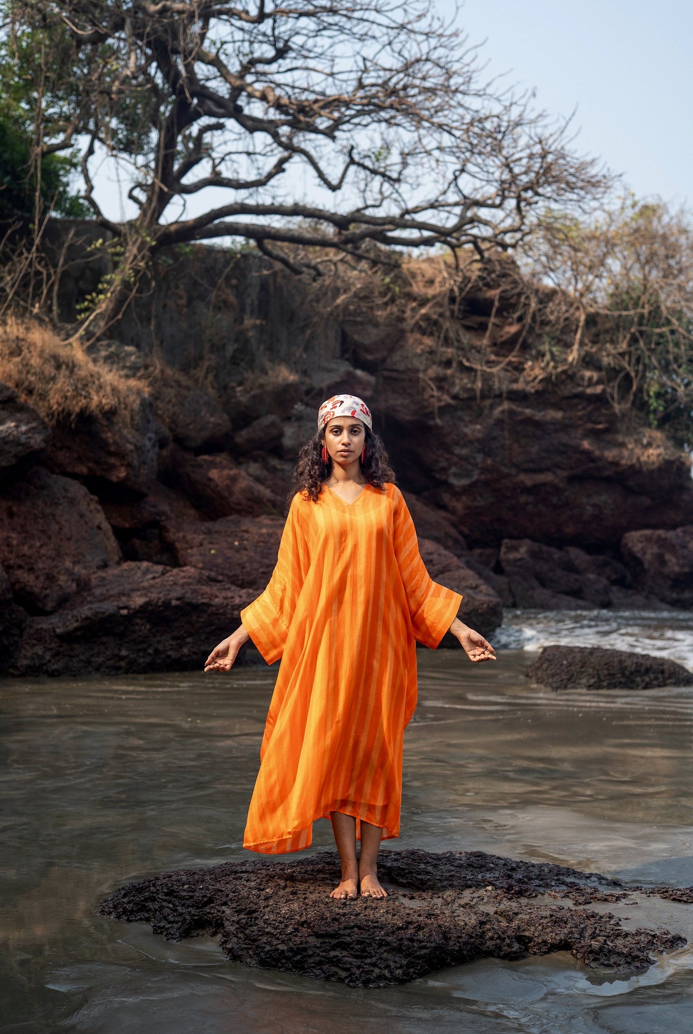 Angela Stripe Kaftan - Orange - CiceroniKaftanRAAS Life