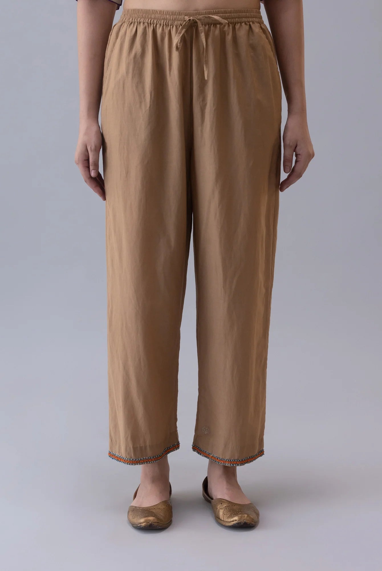 Annam Beige Trousers - CiceroniWomen PantsShades of India