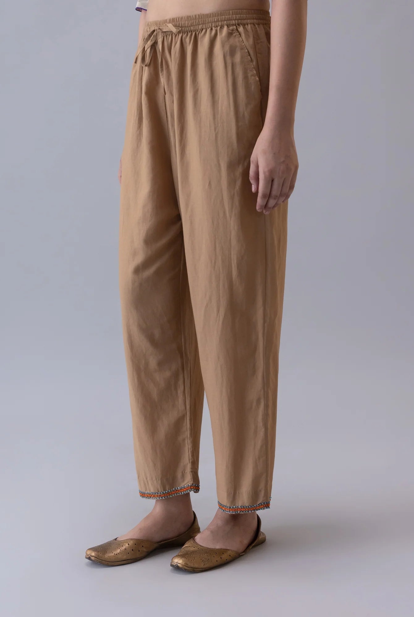 Annam Beige Trousers - CiceroniWomen PantsShades of India