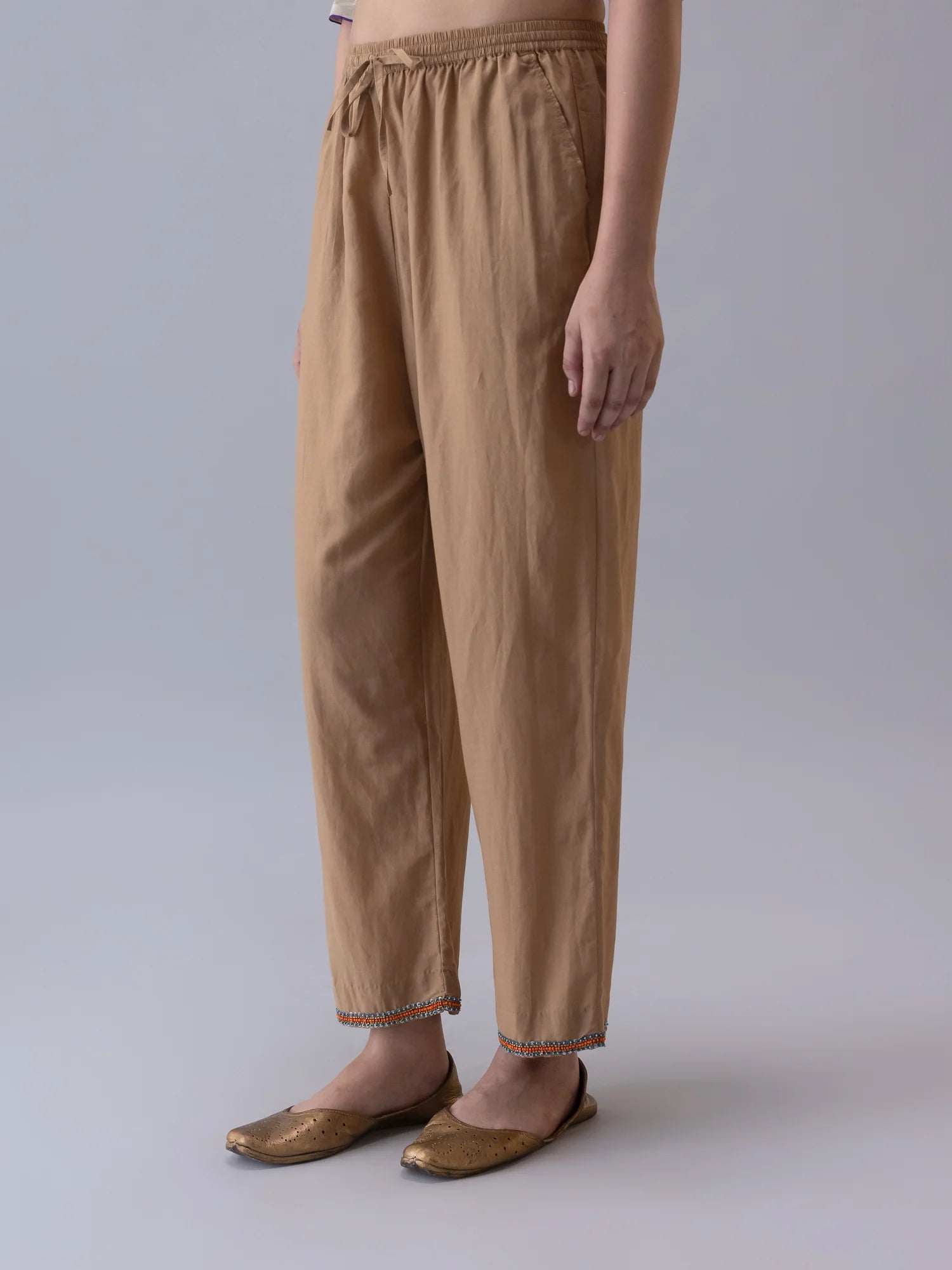 Annam Beige Trousers - CiceroniWomen PantsShades of India