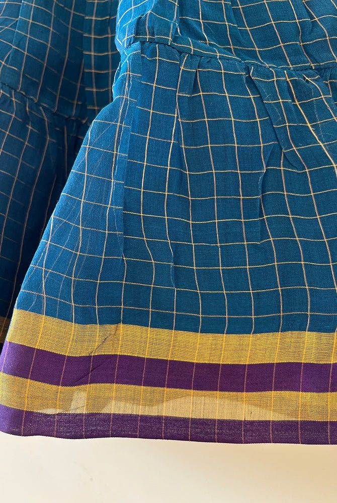 Aparajita Blue Gold Checks Infant Tiered Festive Dress - CiceroniDressesLove The World Today