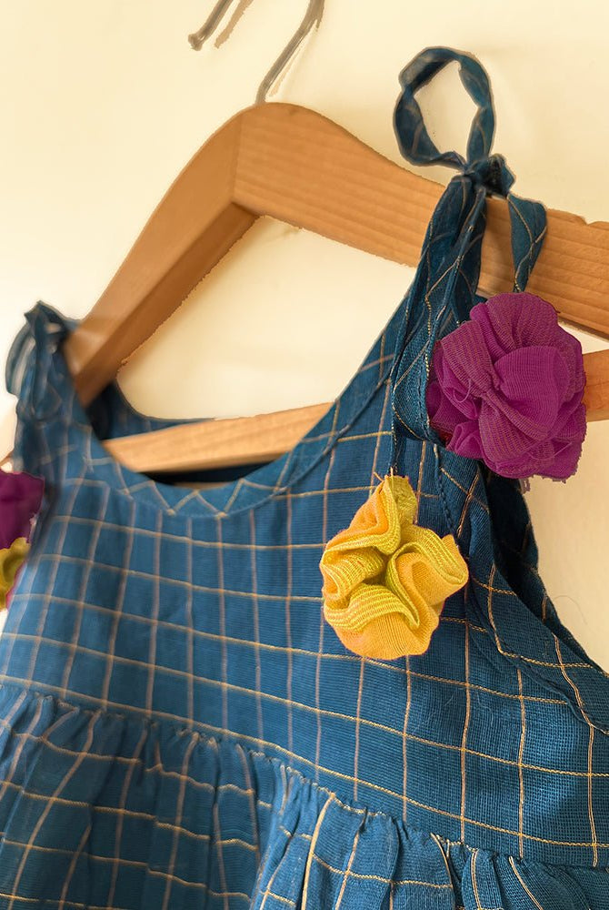 Aparajita Blue Gold Checks Infant Tiered Festive Dress - CiceroniDressesLove The World Today