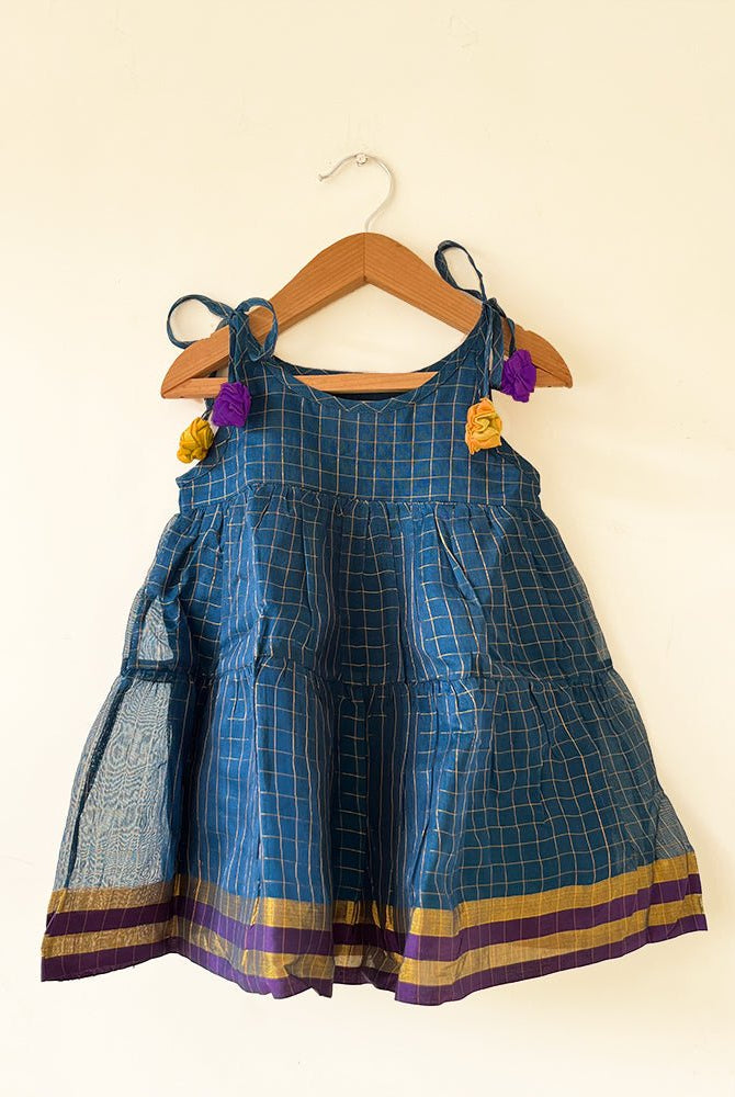 Aparajita Blue Gold Checks Infant Tiered Festive Dress - CiceroniDressesLove The World Today