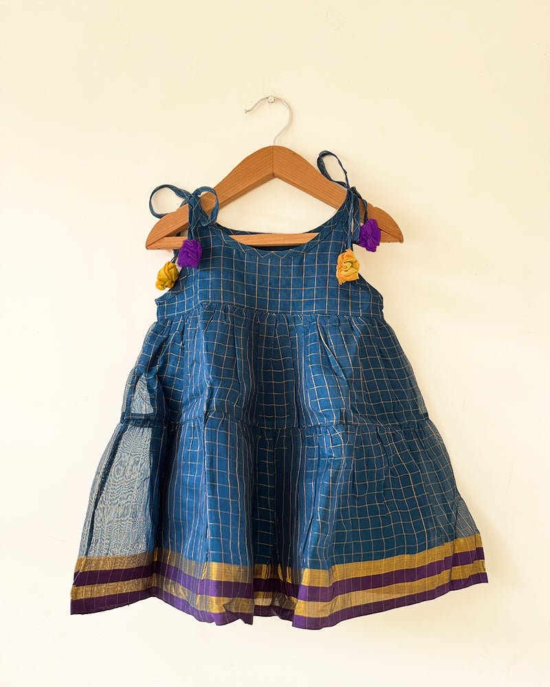 Aparajita Blue Gold Checks Infant Tiered Festive Dress - CiceroniDressesLove The World Today