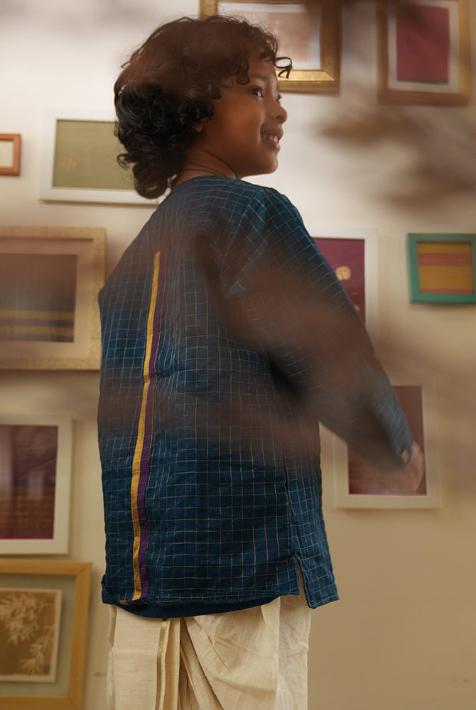 Aparajita festive kurta in blue gold checks - CiceroniKurta, Festive WearLove The World Today