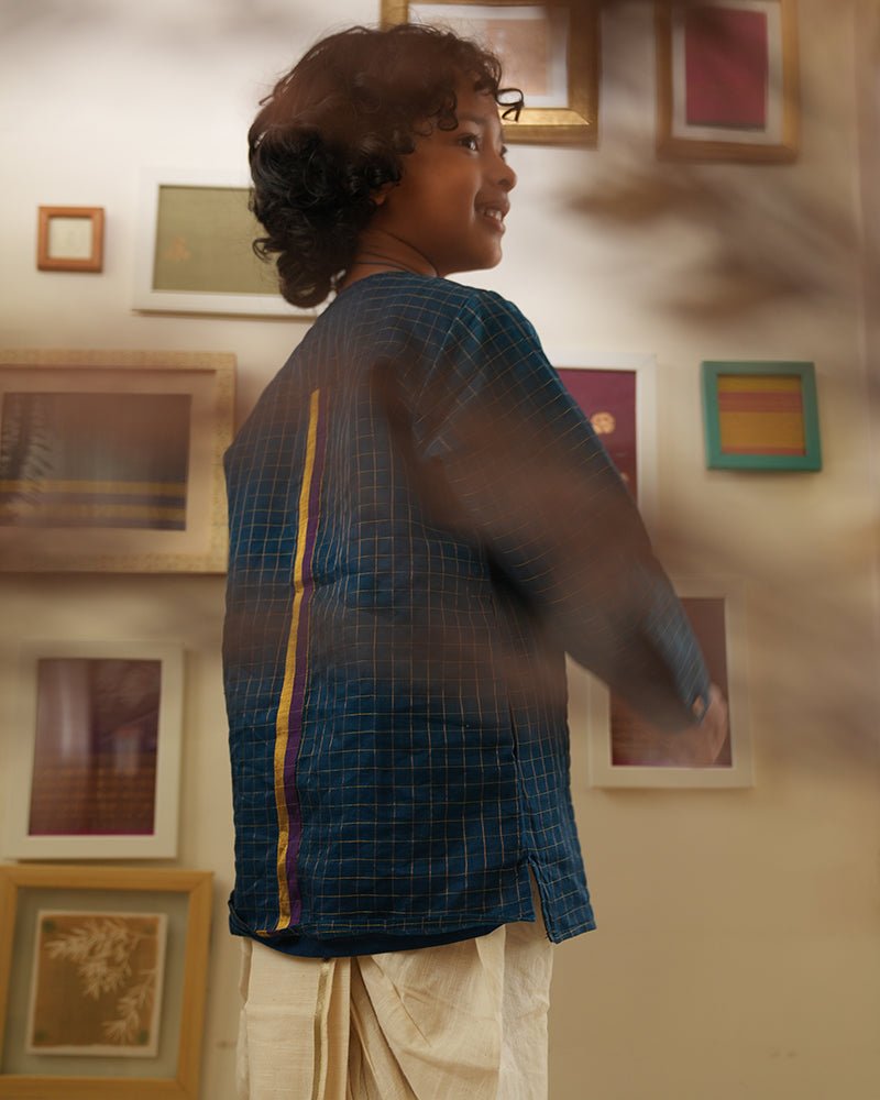 Aparajita festive kurta in blue gold checks - CiceroniKurta, Festive WearLove The World Today