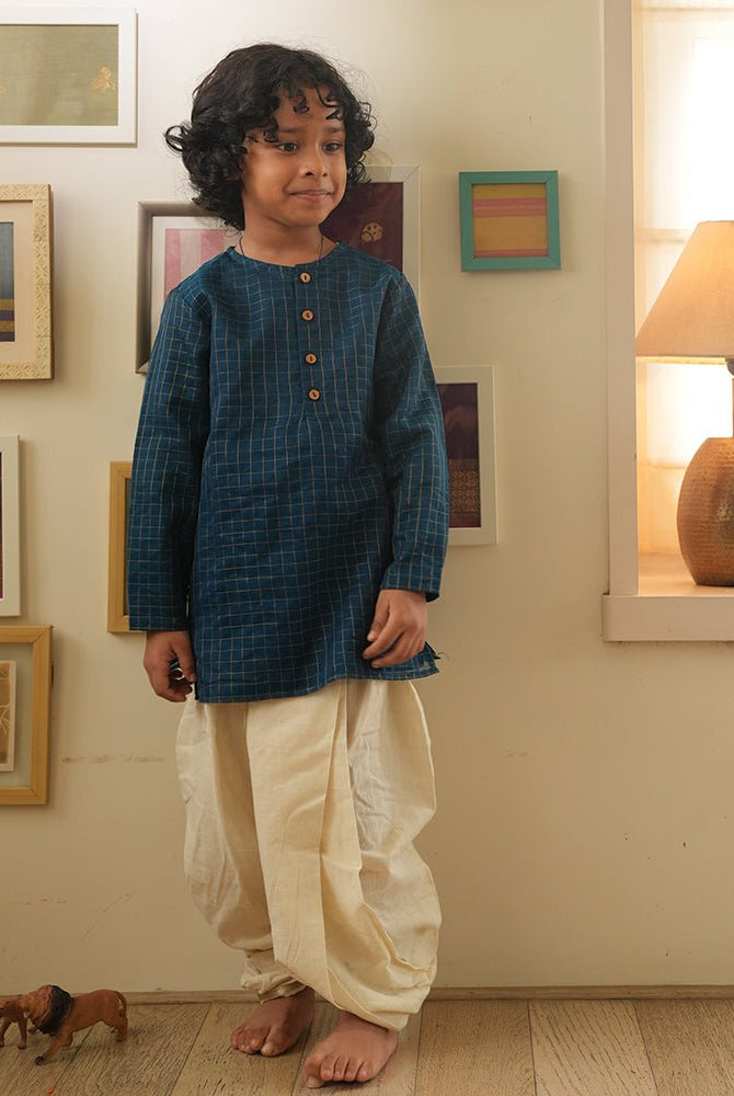 Aparajita festive kurta in blue gold checks - CiceroniKurta, Festive WearLove The World Today
