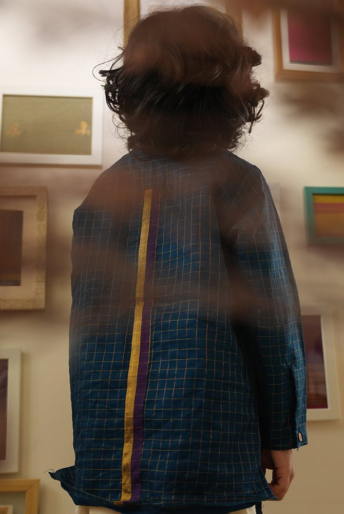 Aparajita festive kurta in blue gold checks - CiceroniKurta, Festive WearLove The World Today