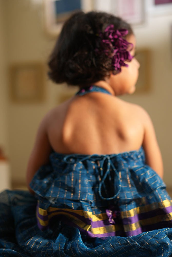 Aparajita lehenga set in blue gold checks - CiceroniLehenga SetLove The World Today