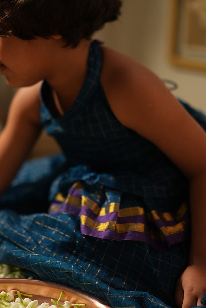 Aparajita lehenga set in blue gold checks - CiceroniLehenga SetLove The World Today