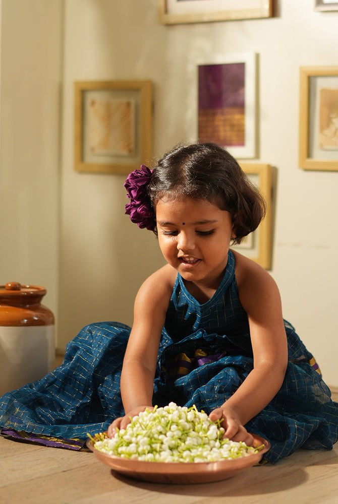 Aparajita lehenga set in blue gold checks - CiceroniLehenga SetLove The World Today