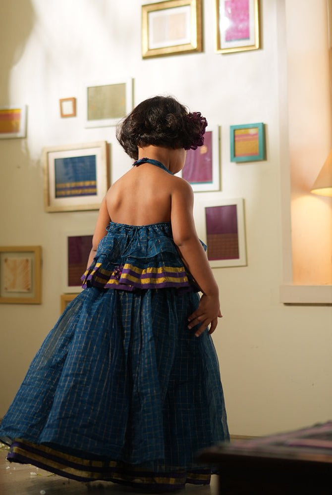 Aparajita lehenga set in blue gold checks - CiceroniLehenga SetLove The World Today