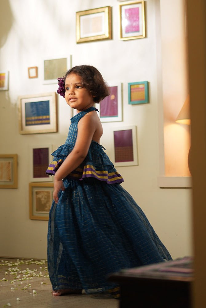 Aparajita lehenga set in blue gold checks - CiceroniLehenga SetLove The World Today