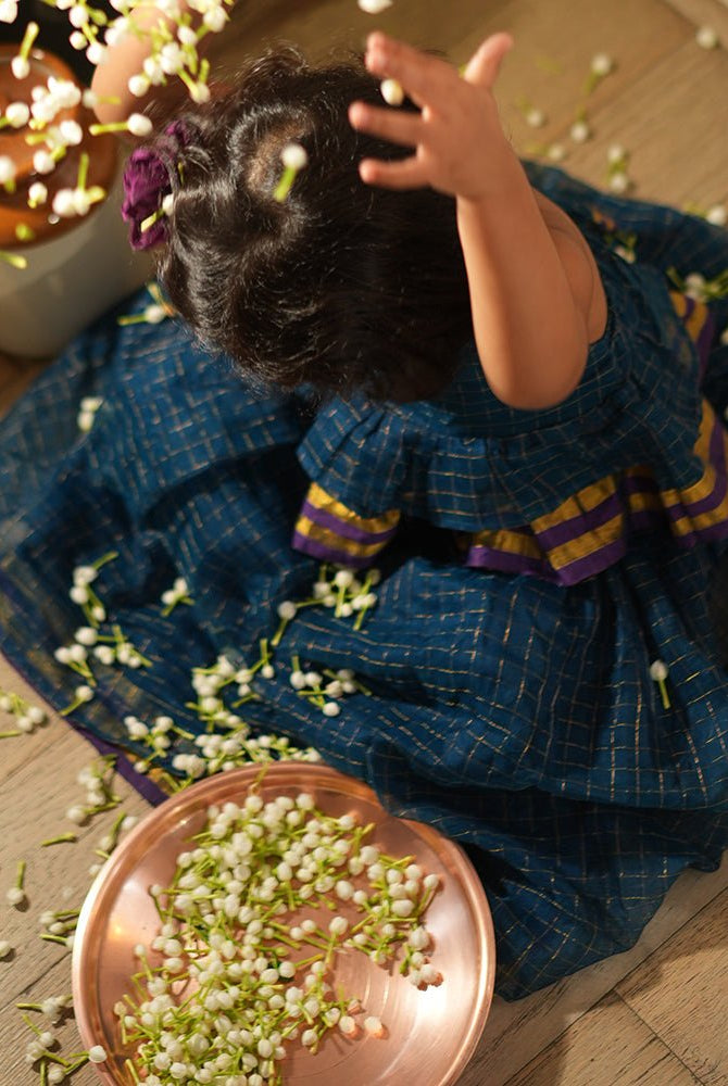 Aparajita lehenga set in blue gold checks - CiceroniLehenga SetLove The World Today