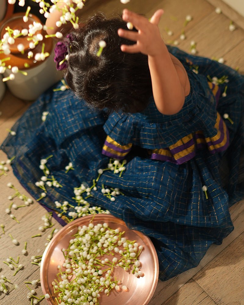 Aparajita lehenga set in blue gold checks - CiceroniLehenga SetLove The World Today