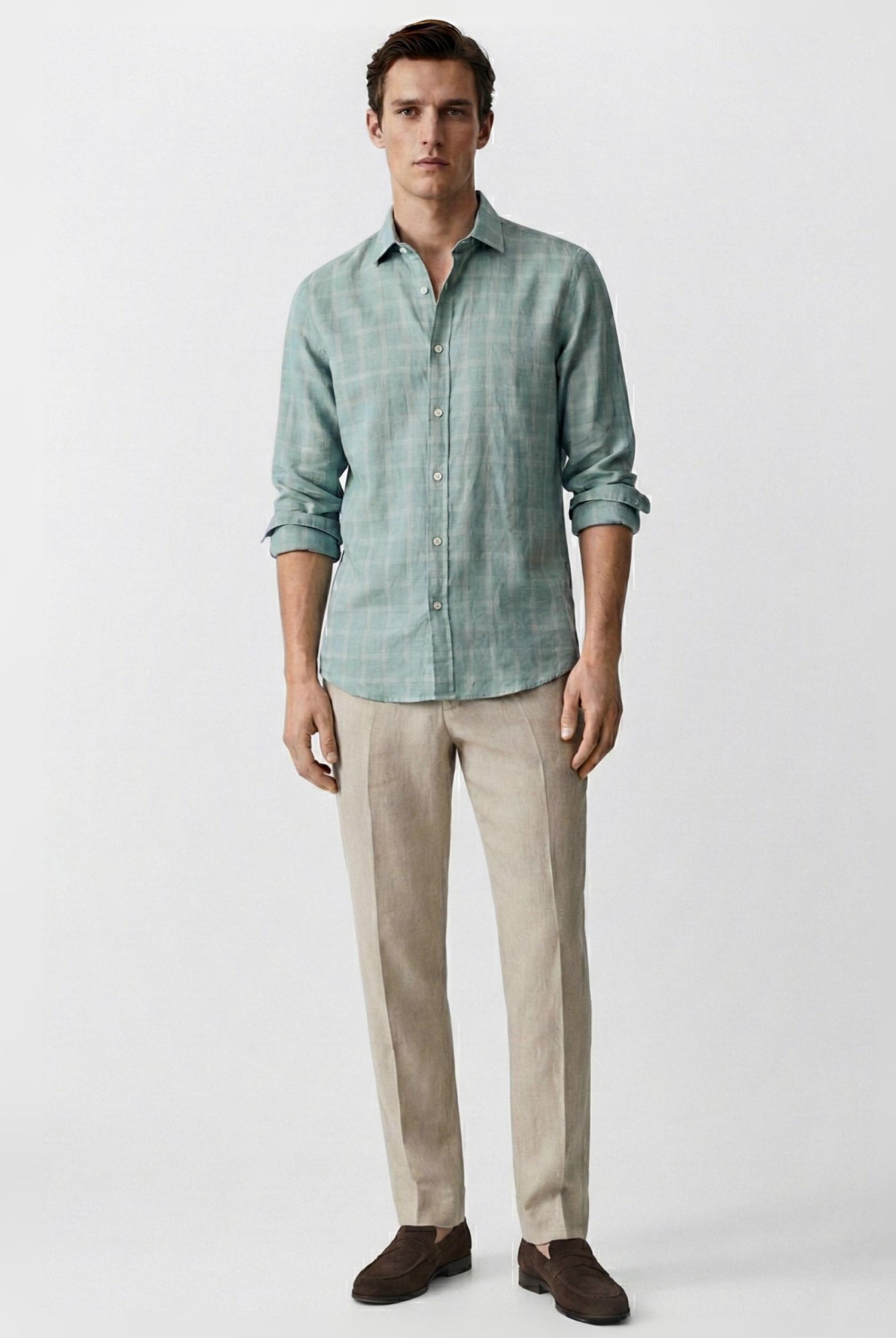 Aqua Sage 100% Pure Linen Checks Shirt - CiceroniMen Shirtsbhrāta
