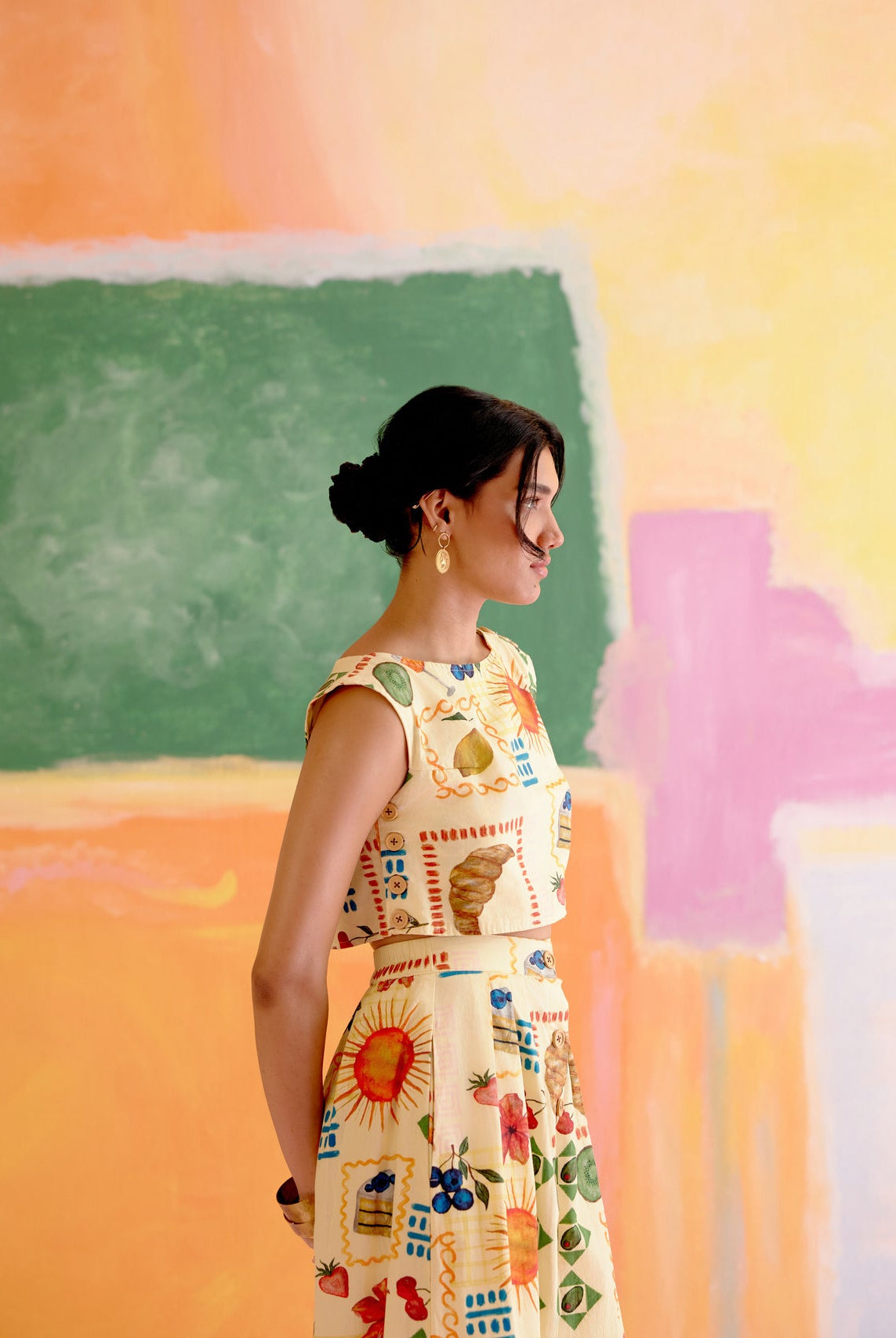 Art Co - ord Set Aloha Print Yellow - CiceroniSkirt SetHappi Space