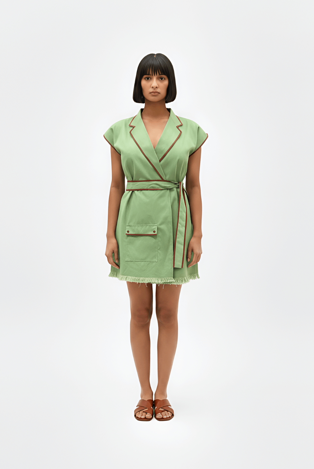 Asparagus Green - Tuscan Red Blazer Short Dress - CiceroniDressesNeora by NC