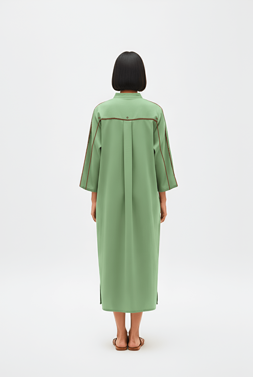 Asparagus Green - Tuscan Red Collared Stripe Dress - CiceroniDressesNeora by NC