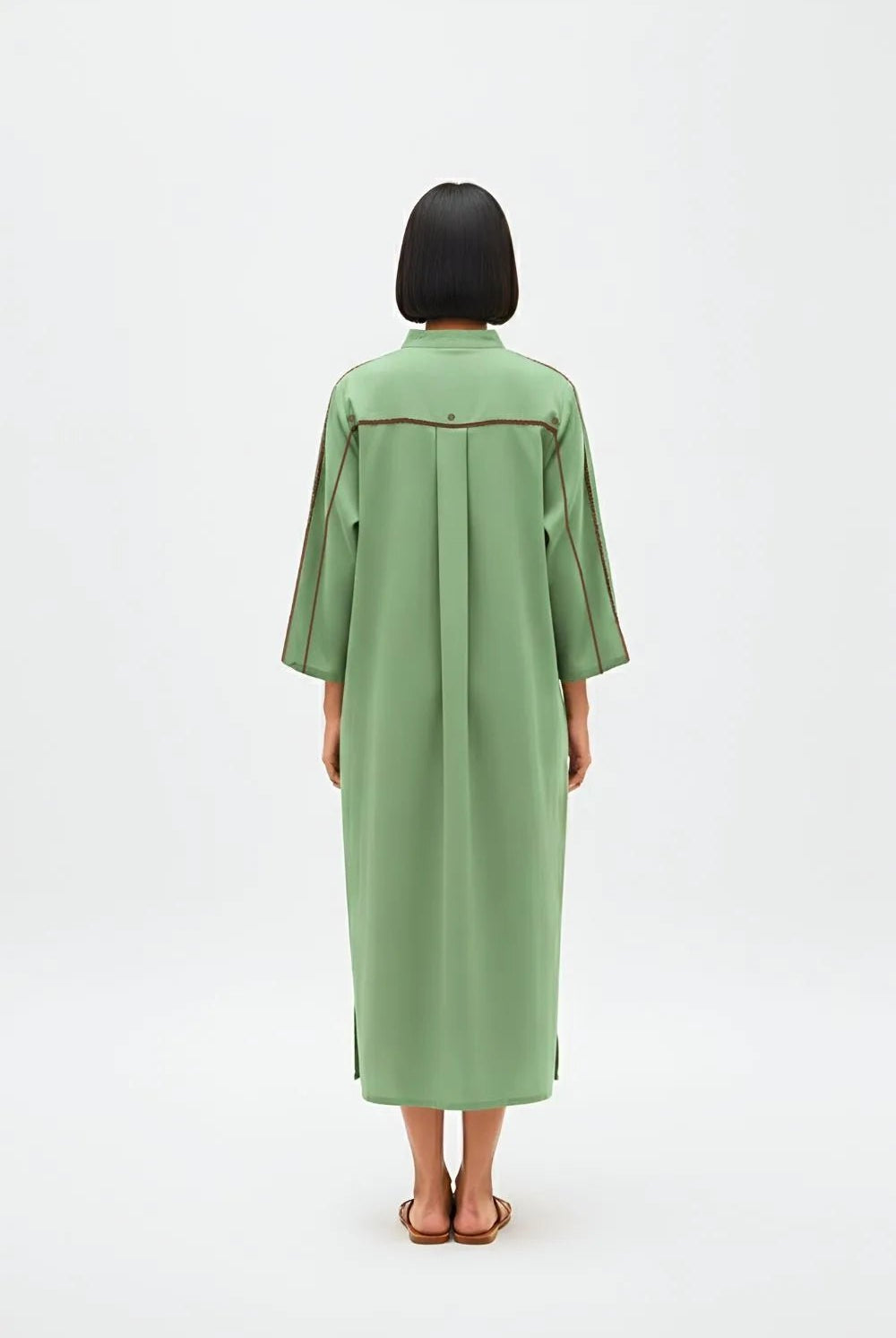 Asparagus Green - Tuscan Red Collared Stripe Dress - CiceroniDressesNeora by NC