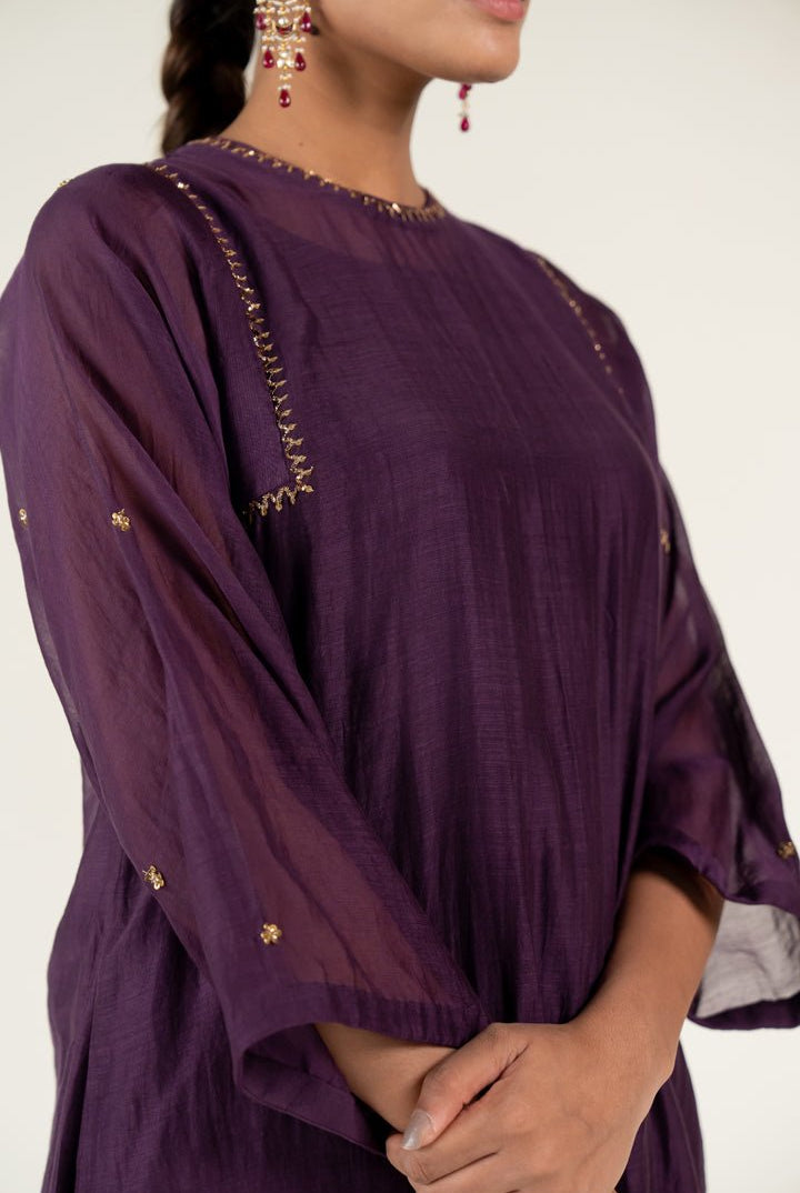 Aubergine Caftan Kurta Set with Shama Odhani - CiceroniKurta Set, Festive WearNirjara