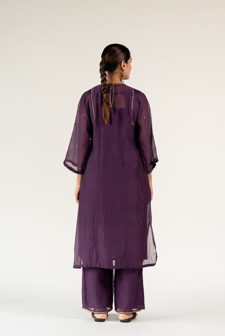 Aubergine Caftan Kurta Set with Shama Odhani - CiceroniKurta Set, Festive WearNirjara