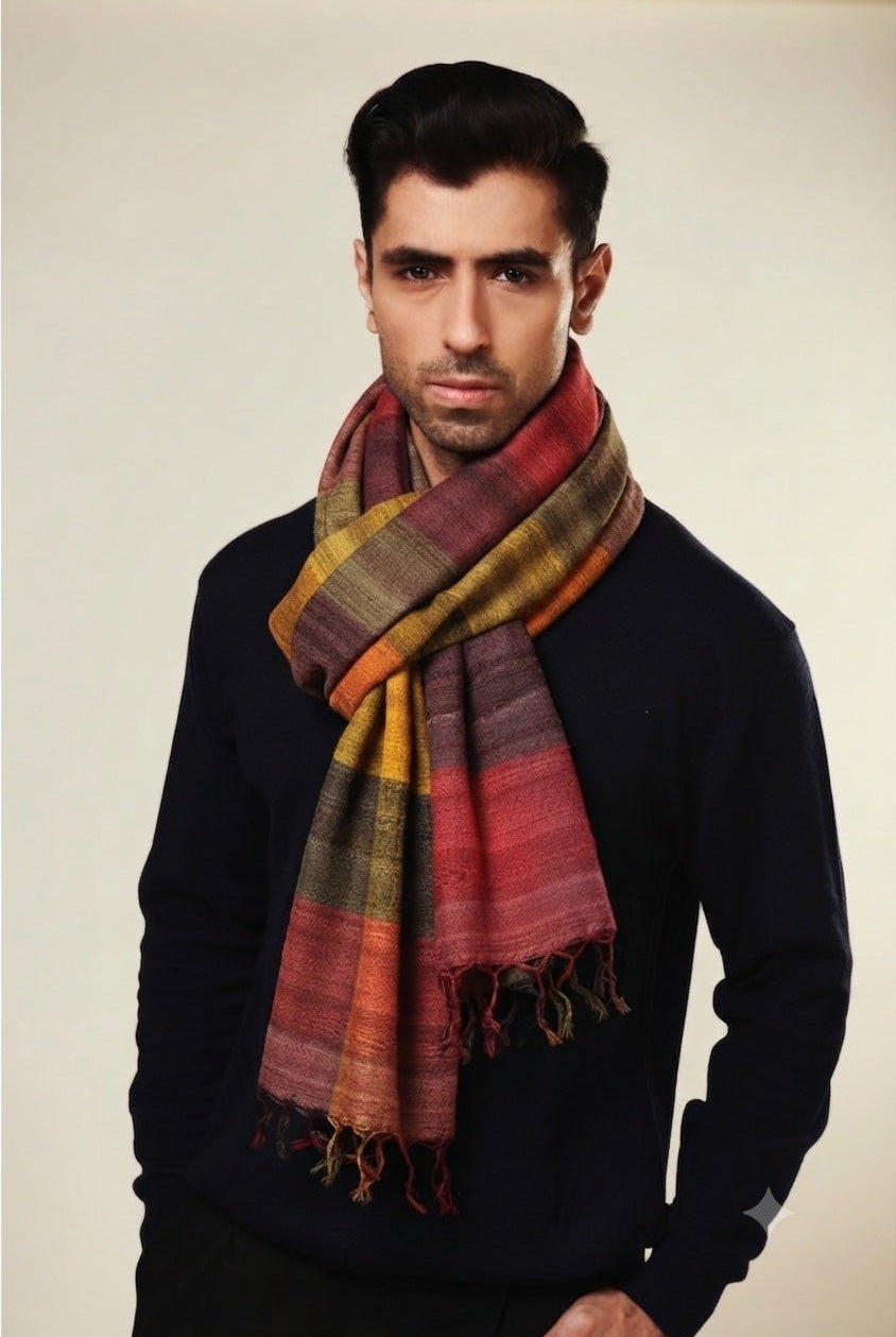 Autumn Madras Checks Peace Silk Scarf for Men - CiceroniScarfAeshaane