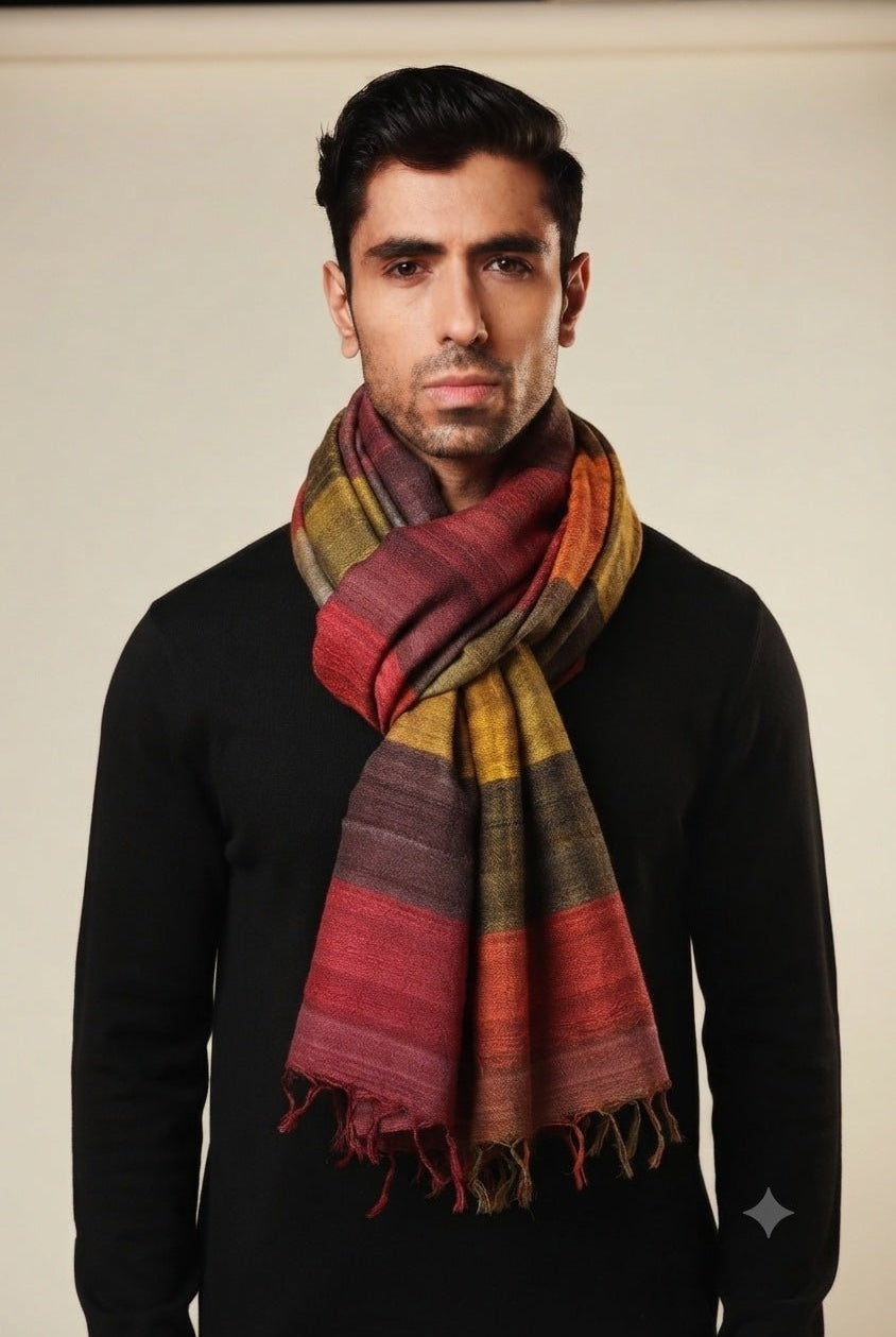 Autumn Madras Checks Peace Silk Scarf for Men - CiceroniScarfAeshaane