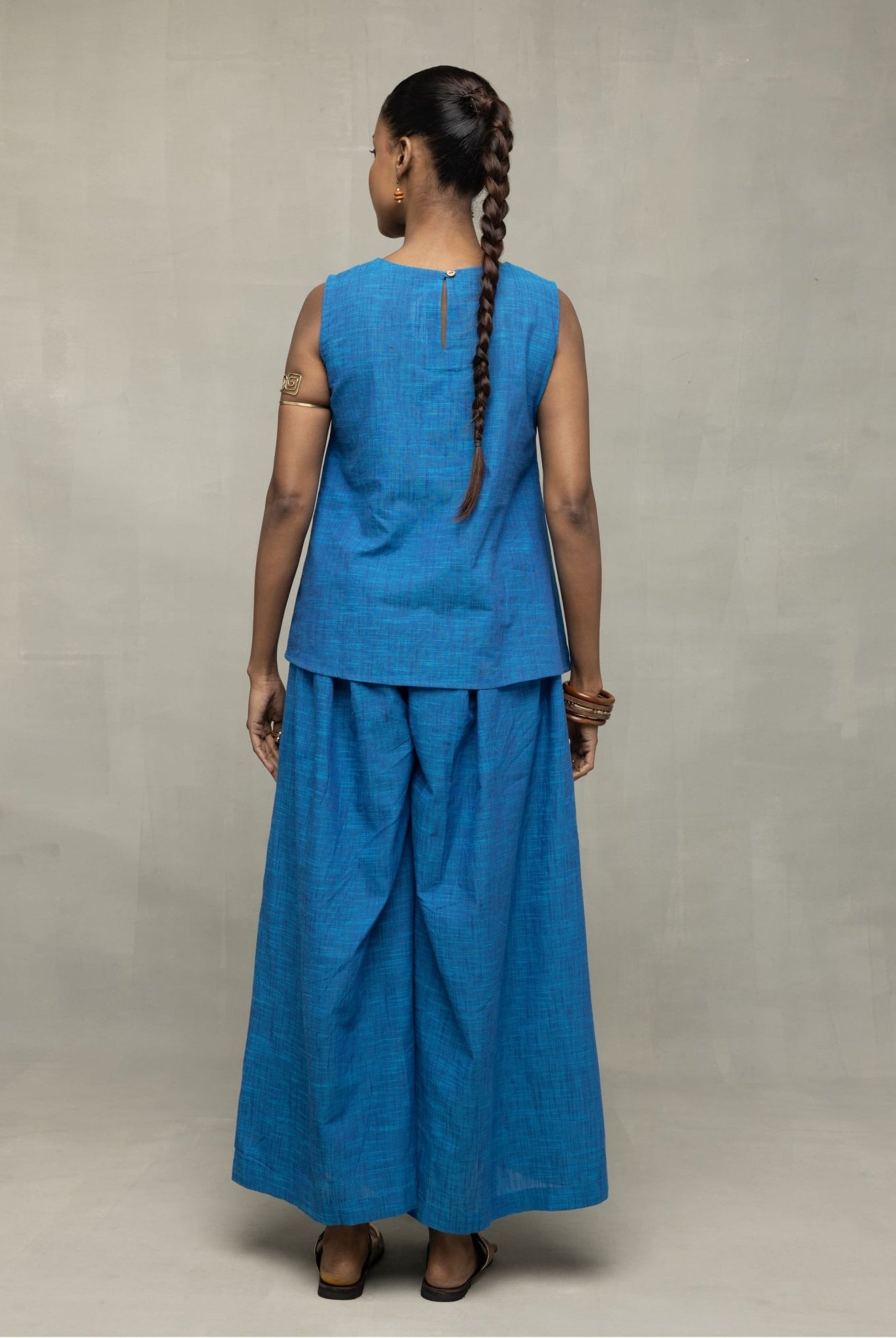Azure Blue Textured Co - Ord Set with Sleeveless Top & Wide - Leg Pants - CiceroniCo - ord SetSutra Art of Clothing