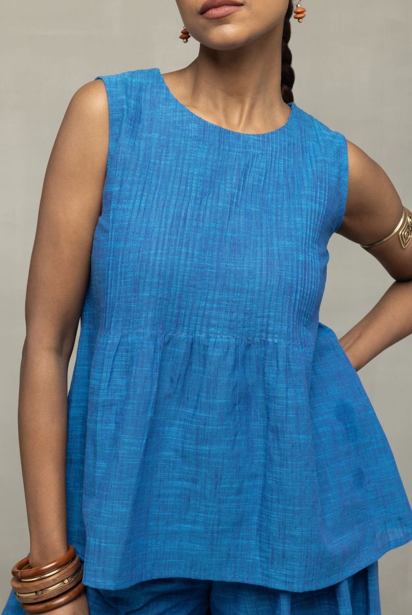 Azure Blue Textured Co - Ord Set with Sleeveless Top & Wide - Leg Pants - CiceroniCo - ord SetSutra Art of Clothing
