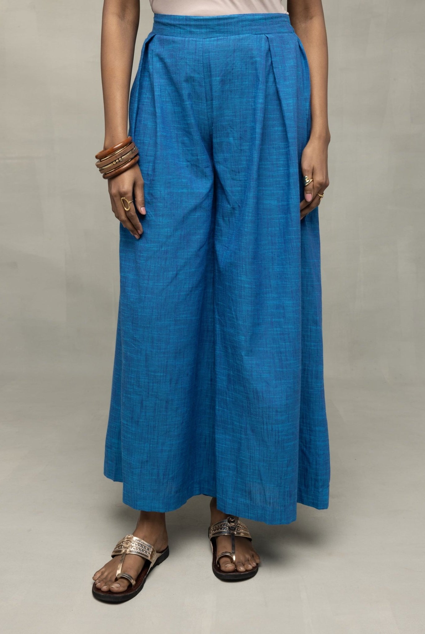 Azure Blue Textured Co - Ord Set with Sleeveless Top & Wide - Leg Pants - CiceroniCo - ord SetSutra Art of Clothing