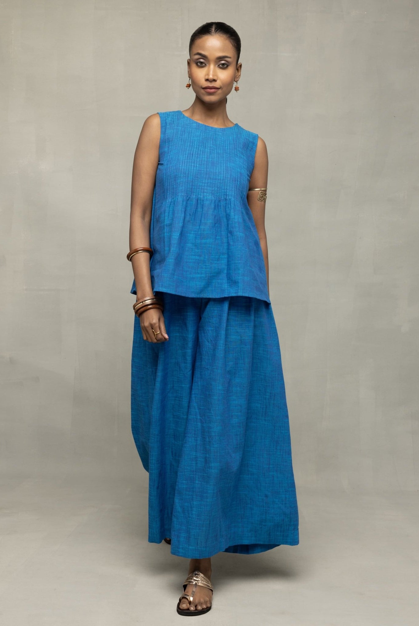Azure Blue Textured Co - Ord Set with Sleeveless Top & Wide - Leg Pants - CiceroniCo - ord SetSutra Art of Clothing