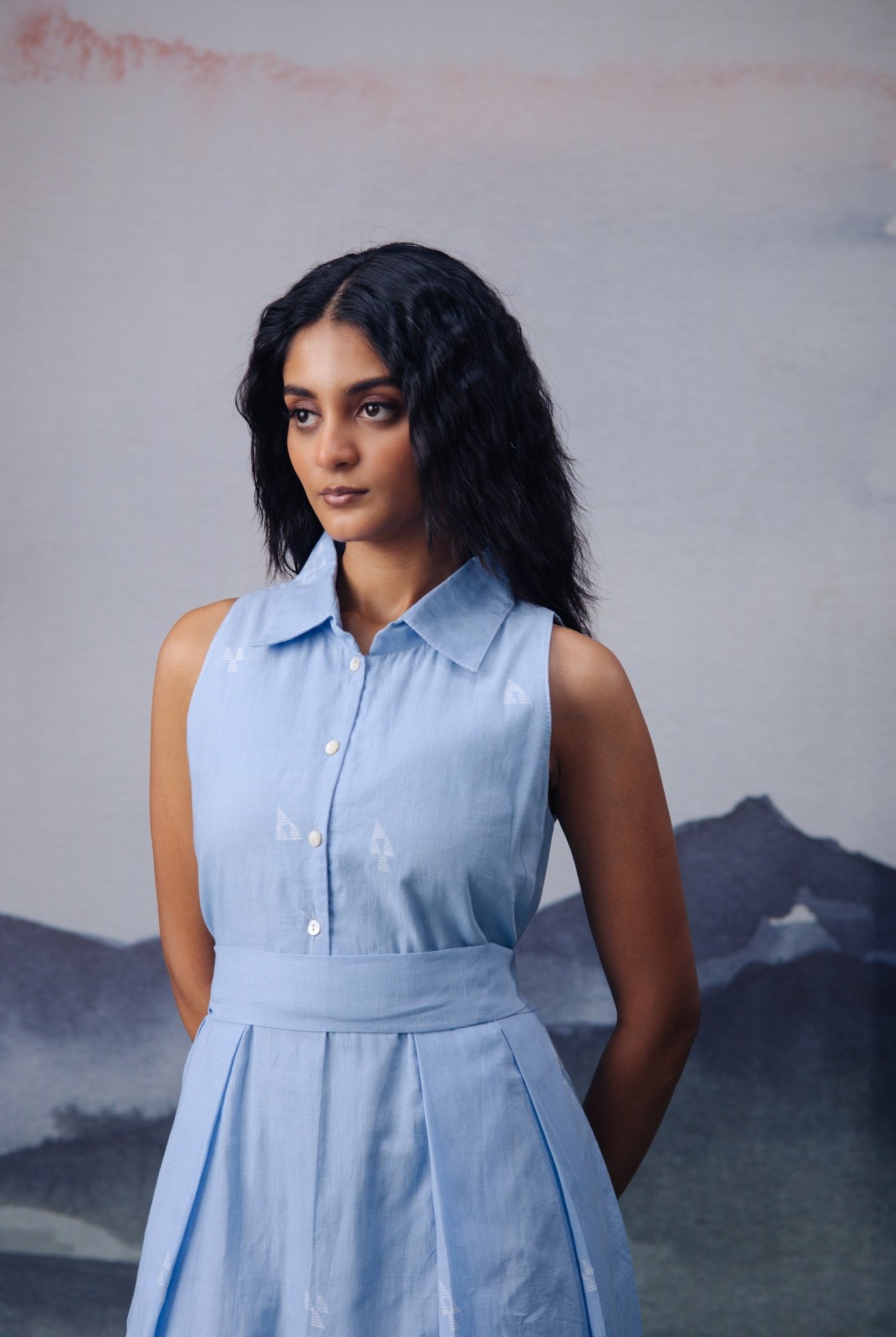 Azure Box Pleat Sleeveless Dress - CiceroniDressesGulmohar Calcutta