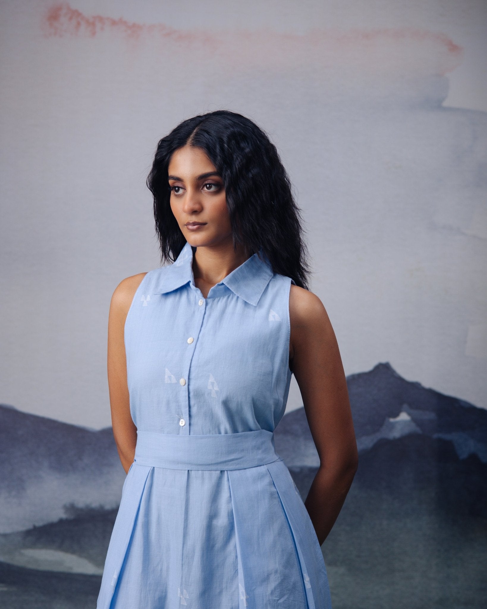 Azure Box Pleat Sleeveless Dress - CiceroniDressesGulmohar Calcutta