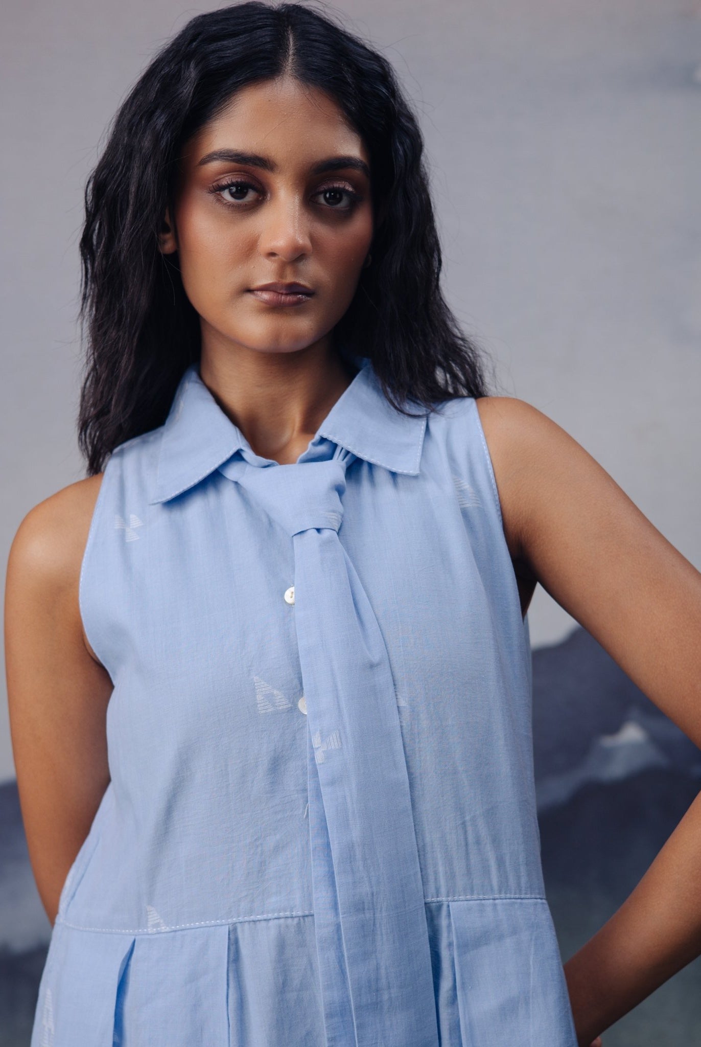 Azure Box Pleat Sleeveless Dress - CiceroniDressesGulmohar Calcutta