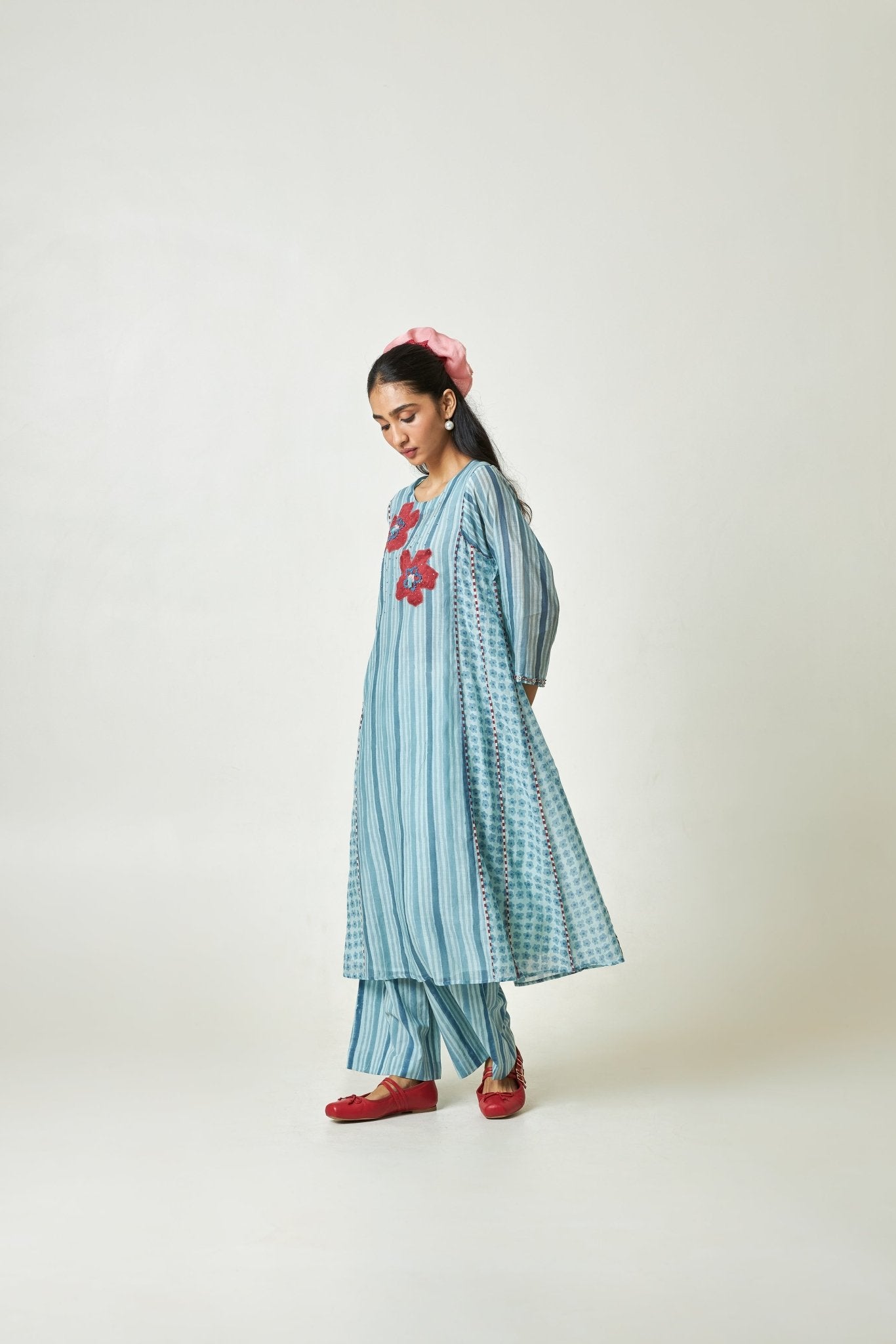 Azure Drift Block printed Kurta Set with Dupatta - CiceroniKurta SetPants and Pajamas